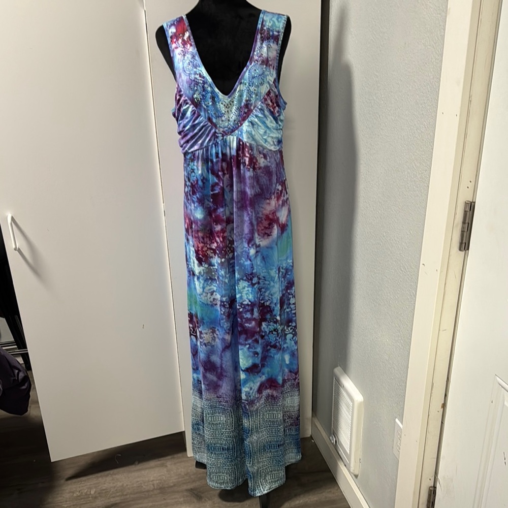 Live and Let Live Tie-Dye Maxi Dress in Blue and Purple